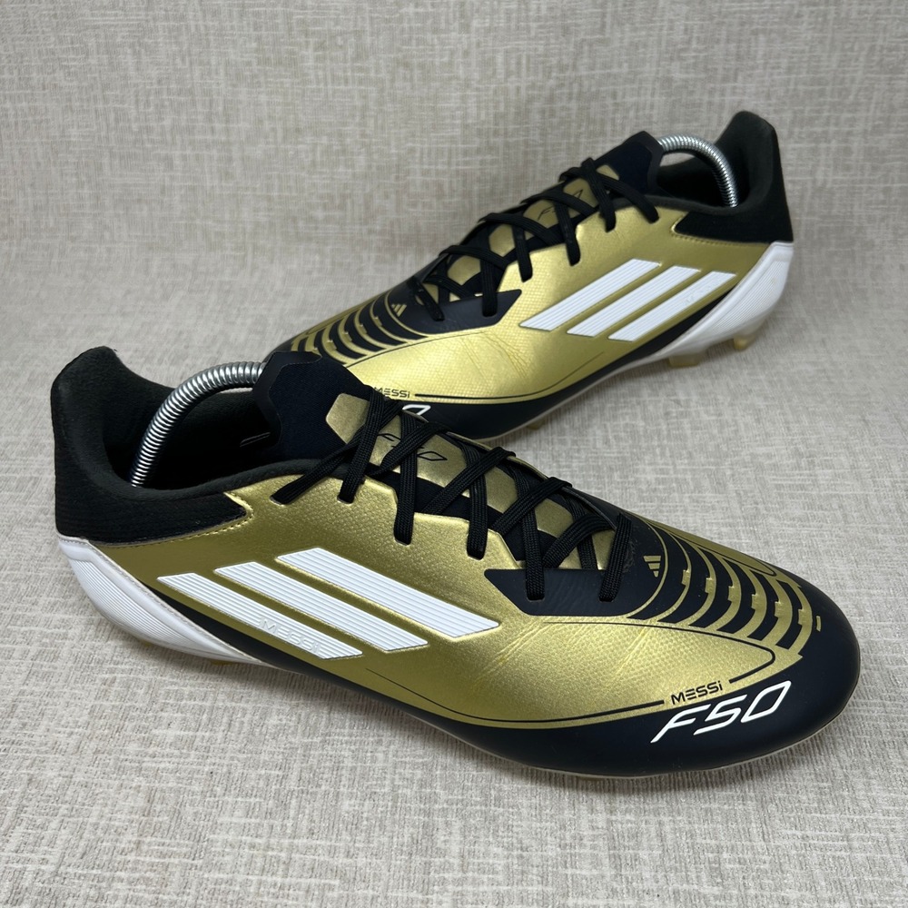Adidas F50 Messi Soccer Cleats Mens 10.5 Gold Black White Firm Ground Football